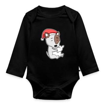Bull Terrier Dog Animal Christmas - Organic Longsleeve Baby Bodysuit - black - Front
