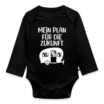 Wanderlust Camping Chillen Wohnwagen Statement - Baby Bio-Langarm-Body - Schwarz - Vorne