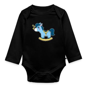 Cute Rocking Horse - Organic Longsleeve Baby Bodysuit - black - Front