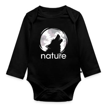 Nature Loup Lune Howl Soir Nuit Ombre Logo - Body Bébé bio manches longues - noir - Devant