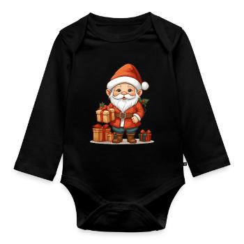 Weihnachts Wichtel - Baby Bio-Langarm-Body - Schwarz - Vorne