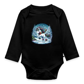 Unicorn in a Winter Wonderland - Baby Bio-Langarm-Body - Schwarz - Vorne