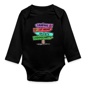 Camping Statement Wanderlust Wanderer Herz Camper - Baby Bio-Langarm-Body - Schwarz - Vorne