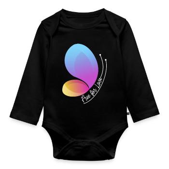 Free Through Love Gradient Butterfly - Organic Longsleeve Baby Bodysuit - black - Front
