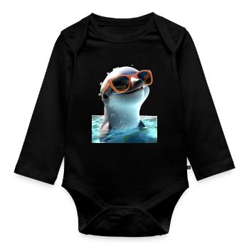 Dolphin Sunglasses Love Dolphins Cute Dolphin - Organic Longsleeve Baby Bodysuit - black - Front