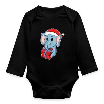 Éléphant avec chapeau de Noël - Body Bébé bio manches longues - noir - Devant