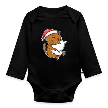 Chat, Mignon, Chat Abyssin, Fatigué, Noël - Body Bébé bio manches longues - noir - Devant