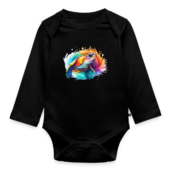 Sea Turtle Design - Organic Longsleeve Baby Bodysuit - black - Front