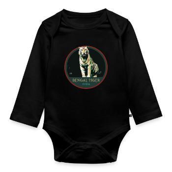 Bengalischer Tiger Porträt Aufnäher: Indische Fauna - Baby Bio-Langarm-Body - Schwarz - Vorne