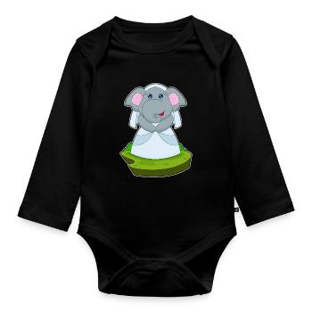 Éléphant voile de mariée mariage - Body Bébé bio manches longues - noir - Devant