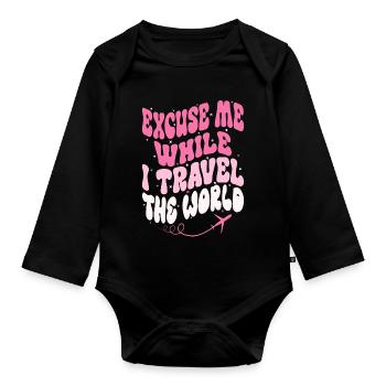 Entschuldigen Sie, während ich die Welt reise Groovy Vintage - Baby Bio-Langarm-Body - Schwarz - Vorne