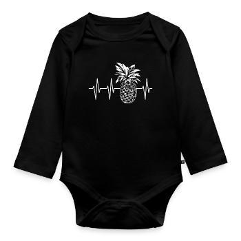 Heartbeat Pulse Pineapple ECG Fruits Food Delicious - Organic Longsleeve Baby Bodysuit - black - Front