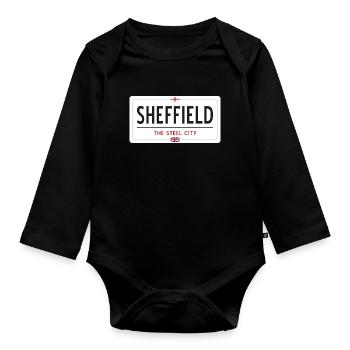 Ortsschild Sheffield - Baby Bio-Langarm-Body - Schwarz - Vorne