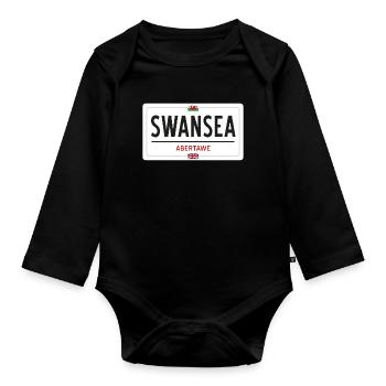 Swansea town sign - Organic Longsleeve Baby Bodysuit - black - Front