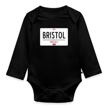 Bristol town sign - Organic Longsleeve Baby Bodysuit - black - Front