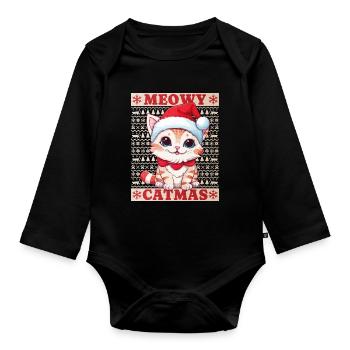 Chat Noël Joyeux Miaou Catmas Moche Mignon - Body Bébé bio manches longues - noir - Devant