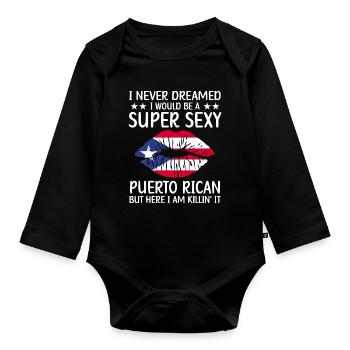 Puerto Rico | Puerto Ricaner Flagge Geschenkideen - Baby Bio-Langarm-Body - Schwarz - Vorne