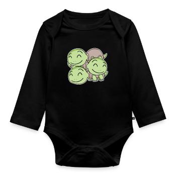 Turtle Motif - Organic Longsleeve Baby Bodysuit - black - Front