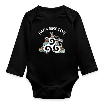 Papa Breton Triskèle et Drapeau de la Bretagne - Body Bébé bio manches longues - noir - Devant