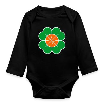 Fleur de basket-ball - Feuille de trèfle - Body Bébé bio manches longues - noir - Devant
