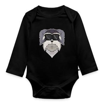 Chien schnauzer avec lunettes - chien cool - Body Bébé bio manches longues - noir - Devant