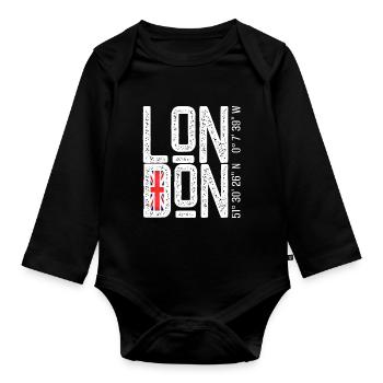 London Flag Distressed Typo - Organic Longsleeve Baby Bodysuit - black - Front