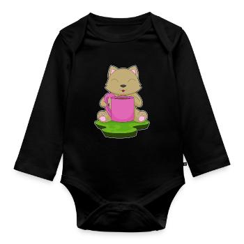 Katze Kaffee Becher - Baby Bio-Langarm-Body - Schwarz - Vorne