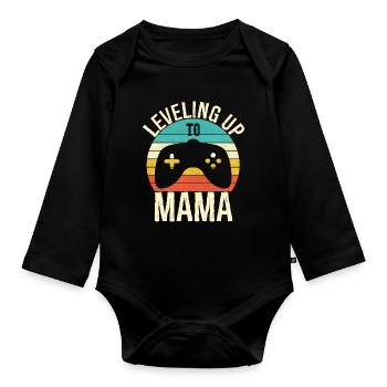 Aufleveln zur Mama Funny Gamer Mom - Baby Bio-Langarm-Body - Schwarz - Vorne