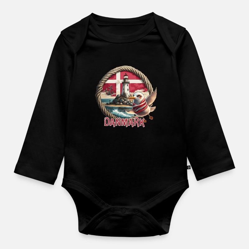 Danmark - Dänemark - Denmark - Baby Bio-Langarm-Body - Schwarz