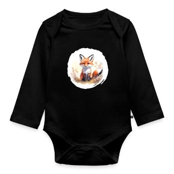 Fox Watercolor - Organic Longsleeve Baby Bodysuit - black - Front