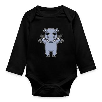 Hippo Dumbbell Training Strength Training Fitness - Organic Longsleeve Baby Bodysuit - black - Front