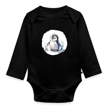 Pinguin Aquarell - Baby Bio-Langarm-Body - Schwarz - Vorne