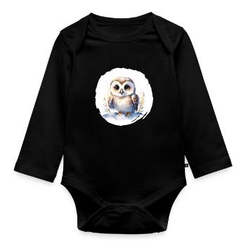 Harfang des neiges aquarelle - Body Bébé bio manches longues - noir - Devant