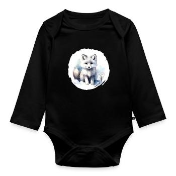 Arctic Fox Watercolor - Organic Longsleeve Baby Bodysuit - black - Front