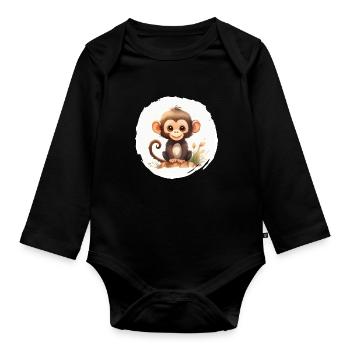 Affe Aquarell - Baby Bio-Langarm-Body - Schwarz - Vorne