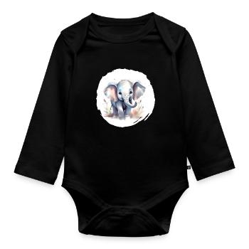Watercolor Elephant - Organic Longsleeve Baby Bodysuit - black - Front