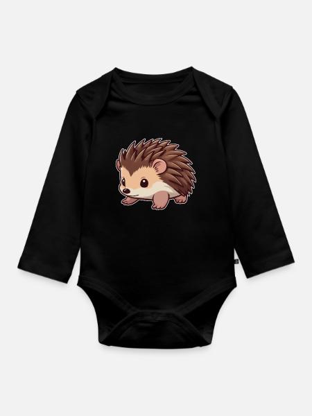 Niedlicher Igel Tier - Baby Bio-Langarm-Body - Schwarz