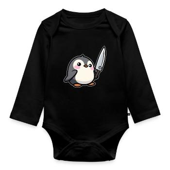 Funny Penguin - Organic Longsleeve Baby Bodysuit - black - Front