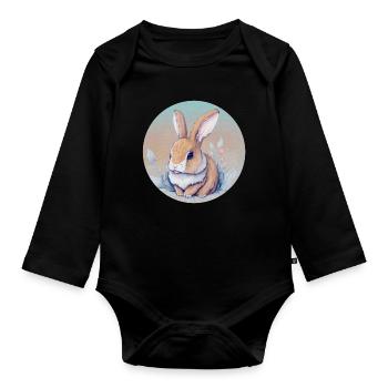 Lapin artistique floral pastel - Body Bébé bio manches longues - noir - Devant