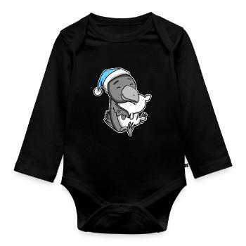 Corbeau avec oreiller et bonnet somnolent - Body Bébé bio manches longues - noir - Devant