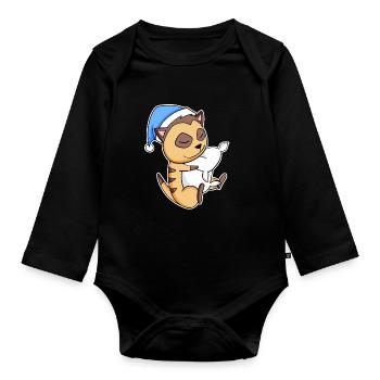 Suricate avec oreiller et bonnet somnolent - Body Bébé bio manches longues - noir - Devant