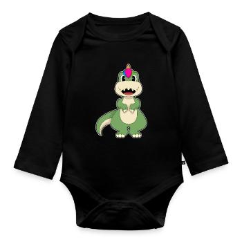 Dinosaur Unicorn - Organic Longsleeve Baby Bodysuit - black - Front