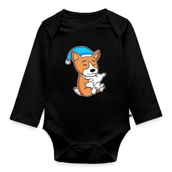 Welsh Corgi Pembroke Sleeping Fatigue Dog Dogs - Organic Longsleeve Baby Bodysuit - black - Front