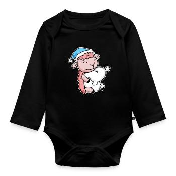 Mouton avec oreiller et bonnet somnolent - Body Bébé bio manches longues - noir - Devant