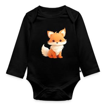 Cute Fox Illustration - Organic Longsleeve Baby Bodysuit - black - Front