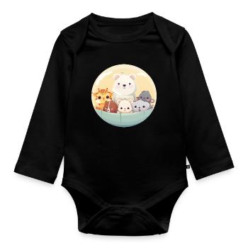 Cute animal family in cartoon style - Organic Longsleeve Baby Bodysuit - black - Front