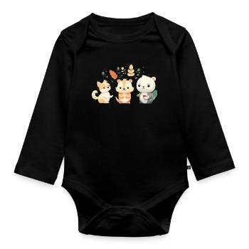 Niedliche Waldfreunde Illustration - Baby Bio-Langarm-Body - Schwarz - Vorne