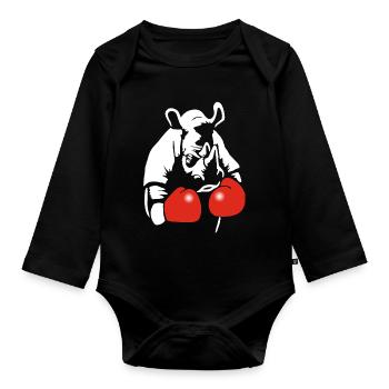 Rhinocéros boxeur - Body Bébé bio manches longues - noir - Devant