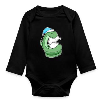Serpent avec oreiller et bonnet somnolent - Body Bébé bio manches longues - noir - Devant
