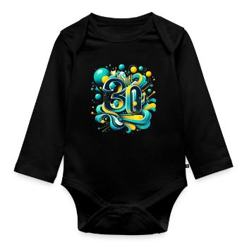 30 ans anniversaire rétro futuriste 3D bleu jaune - Body Bébé bio manches longues - noir - Devant